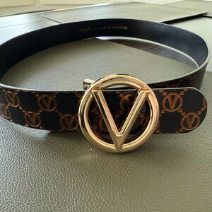 VALENTINO GIUSY MONOGRAM LEATHER BLACK BELT - Medium